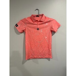 Bad Birdie Polo Shirt Mens Medium Coral Paint Splatter Print Golf Performance